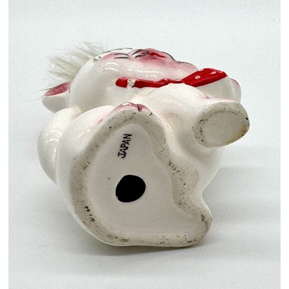 Vintage Japan Kitch White Kitty Cat w Hair & Bow tie 4” Big Eye - Picture 5 of 5